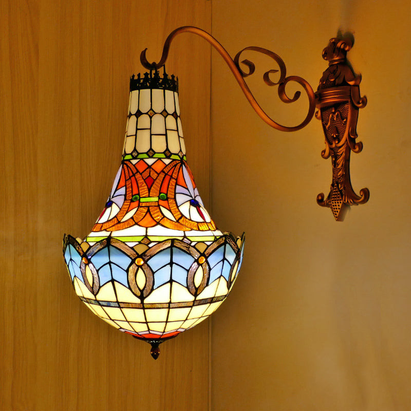 3 Lights Wall Light Fixture Mediterranean Flower Stained Glass Sconce in Beige/Yellow/Orange for Living Room Clearhalo 'Industrial' 'Middle century wall lights' 'Tiffany wall lights' 'Tiffany' 'Wall Lamps & Sconces' 'Wall Lights' Lighting' 316140
