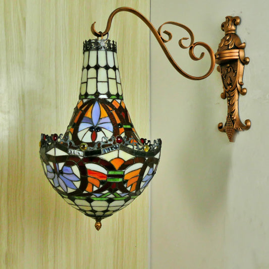 3 Lights Wall Light Fixture Mediterranean Flower Stained Glass Sconce in Beige/Yellow/Orange for Living Room Clearhalo 'Industrial' 'Middle century wall lights' 'Tiffany wall lights' 'Tiffany' 'Wall Lamps & Sconces' 'Wall Lights' Lighting' 316142