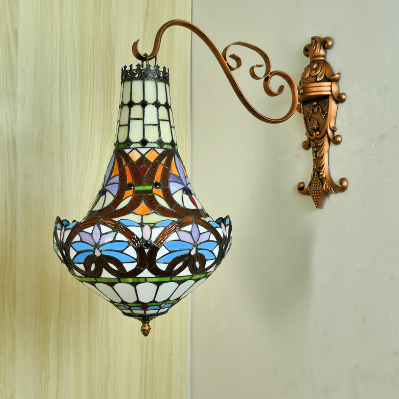 3 Lights Wall Light Fixture Mediterranean Flower Stained Glass Sconce in Beige/Yellow/Orange for Living Room Clearhalo 'Industrial' 'Middle century wall lights' 'Tiffany wall lights' 'Tiffany' 'Wall Lamps & Sconces' 'Wall Lights' Lighting' 316146
