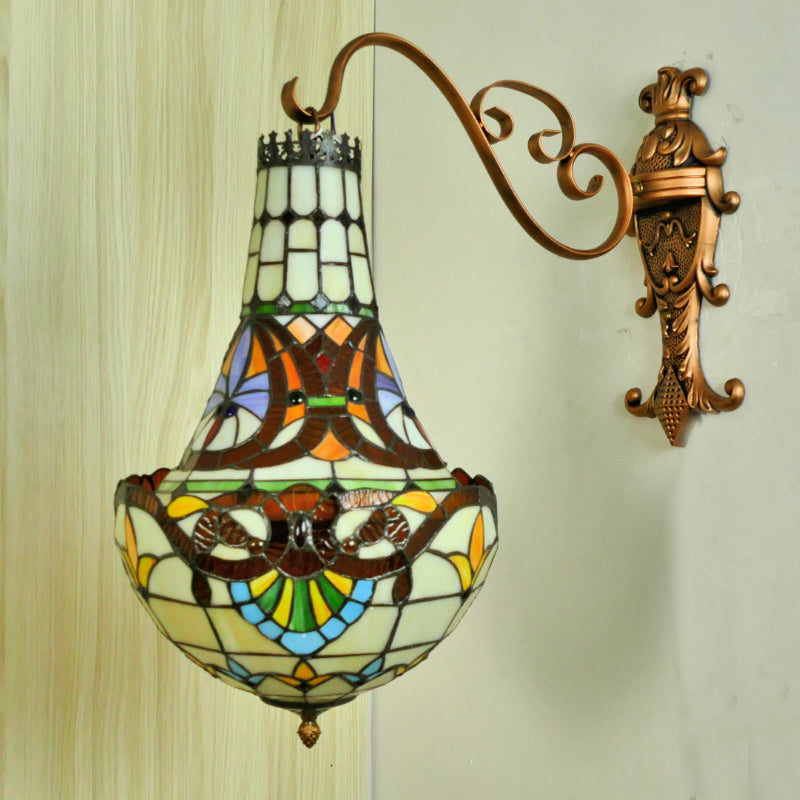 3 Lights Wall Light Fixture Mediterranean Flower Stained Glass Sconce in Beige/Yellow/Orange for Living Room Clearhalo 'Industrial' 'Middle century wall lights' 'Tiffany wall lights' 'Tiffany' 'Wall Lamps & Sconces' 'Wall Lights' Lighting' 316148