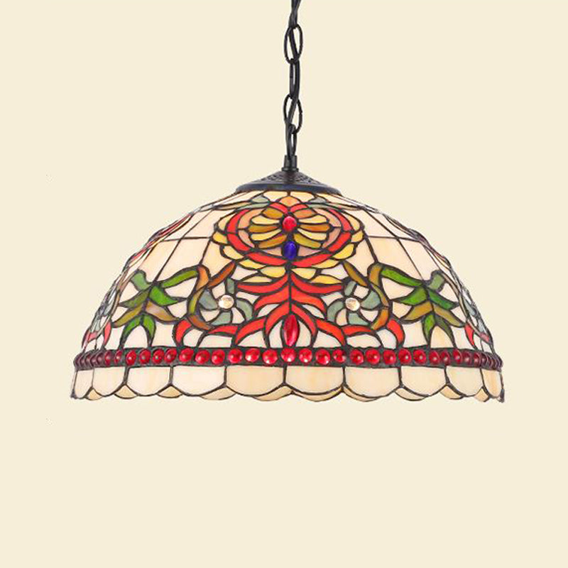 Black/Red Domed Shade Suspension Lighting Tiffany 1 Light Cut Glass Ceiling Pendant for Kitchen Red Clearhalo 'Ceiling Lights' 'Chandeliers' 'Glass shade' 'Glass' 'Industrial' 'Middle Century Pendants' 'Pendant Lights' 'Pendants' 'Tiffany close to ceiling' 'Tiffany Pendants' 'Tiffany' Lighting' 316149