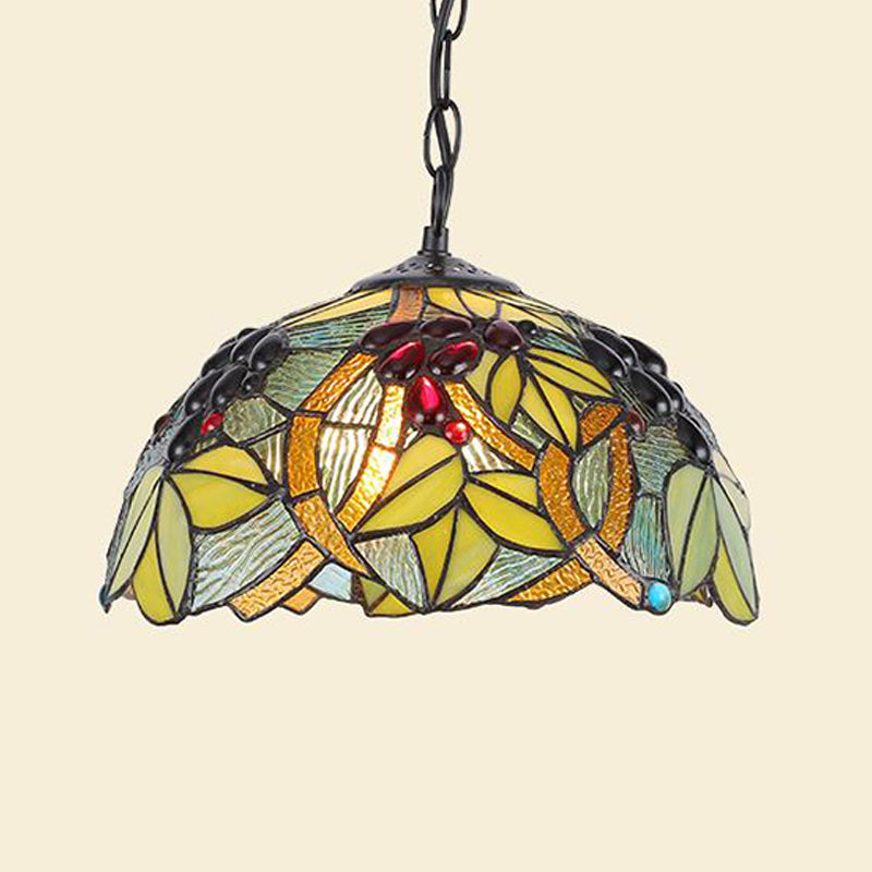 1 Light Kitchen Ceiling Pendant Tiffany Green/Blue Hanging Light with Domed Stained Glass Shade Green Clearhalo 'Ceiling Lights' 'Chandeliers' 'Industrial' 'Middle Century Pendants' 'Pendant Lights' 'Pendants' 'Tiffany close to ceiling' 'Tiffany Pendants' 'Tiffany' Lighting' 316152