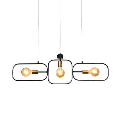 3 Heads Frame Pendant Chandelier Contemporary Metal Suspended Lighting Fixture in Black and Gold Black-Gold Clearhalo 'Ceiling Lights' 'Chandeliers' 'Modern Chandeliers' 'Modern' Lighting' 316155