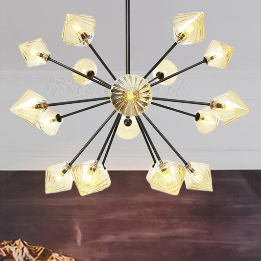 Contemporary Tapered Semi Flush Light Amber Glass 18 Bulbs Living Room Ceiling Mounted Fixture Clearhalo 'Ceiling Lights' 'Chandeliers' 'Close To Ceiling Lights' 'Close to ceiling' 'Glass shade' 'Glass' 'Semi-flushmount' Lighting' 316196