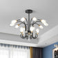 Oval Hanging Chandelier Contemporary Clear Glass 9/15 Bulbs Ceiling Pendant Light in Black Clearhalo 'Ceiling Lights' 'Chandeliers' 'Glass shade' 'Glass' 'Modern Chandeliers' 'Modern' Lighting' 316211
