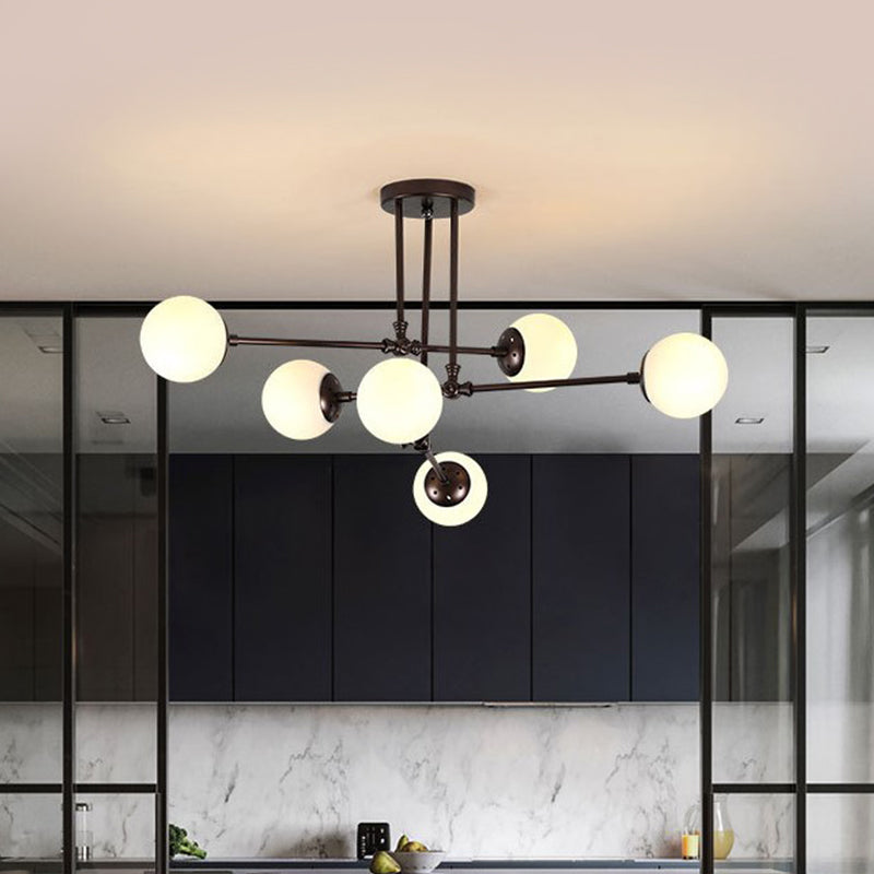 Modernism Bubble Ceiling Chandelier White Glass 6 Heads Hanging Light Fixture in Black Black Clearhalo 'Ceiling Lights' 'Chandeliers' 'Glass shade' 'Glass' 'Modern Chandeliers' 'Modern' Lighting' 316216