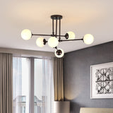 Modernism Bubble Ceiling Chandelier White Glass 6 Heads Hanging Light Fixture in Black Clearhalo 'Ceiling Lights' 'Chandeliers' 'Glass shade' 'Glass' 'Modern Chandeliers' 'Modern' Lighting' 316217
