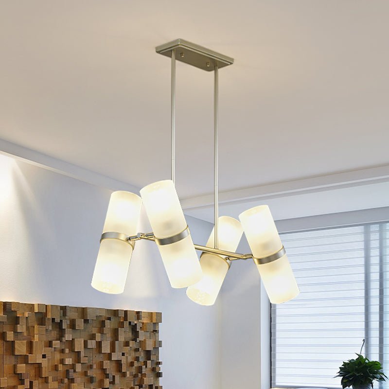 Frosted Glass Tube Pendant Chandelier Contemporary 8 Heads Gold Suspended Lighting Fixture Gold Clearhalo 'Ceiling Lights' 'Chandeliers' 'Glass shade' 'Glass' 'Modern Chandeliers' 'Modern' Lighting' 316235