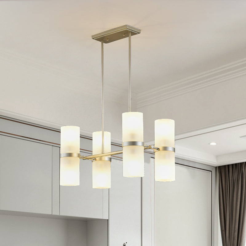 Frosted Glass Tube Pendant Chandelier Contemporary 8 Heads Gold Suspended Lighting Fixture Clearhalo 'Ceiling Lights' 'Chandeliers' 'Glass shade' 'Glass' 'Modern Chandeliers' 'Modern' Lighting' 316236