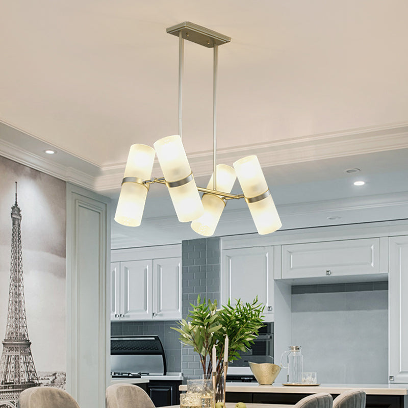 Frosted Glass Tube Pendant Chandelier Contemporary 8 Heads Gold Suspended Lighting Fixture Clearhalo 'Ceiling Lights' 'Chandeliers' 'Glass shade' 'Glass' 'Modern Chandeliers' 'Modern' Lighting' 316237