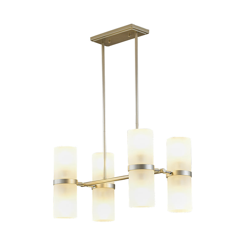 Frosted Glass Tube Pendant Chandelier Contemporary 8 Heads Gold Suspended Lighting Fixture Clearhalo 'Ceiling Lights' 'Chandeliers' 'Glass shade' 'Glass' 'Modern Chandeliers' 'Modern' Lighting' 316238