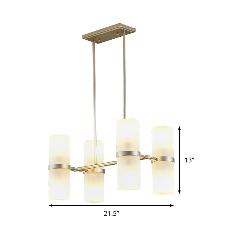 Frosted Glass Tube Pendant Chandelier Contemporary 8 Heads Gold Suspended Lighting Fixture Clearhalo 'Ceiling Lights' 'Chandeliers' 'Glass shade' 'Glass' 'Modern Chandeliers' 'Modern' Lighting' 316239