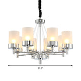 8 Heads Cylinder Hanging Chandelier Modernist Frosted Glass Pendant Light Fixture in Chrome Clearhalo 'Ceiling Lights' 'Chandeliers' 'Glass shade' 'Glass' 'Modern Chandeliers' 'Modern' Lighting' 316244