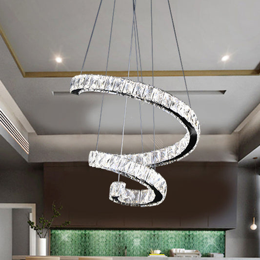 Twist Living Room Chandelier Light Crystal 19"/23.5"/31.5" Wide LED Contemporary Pendant Lamp in Chrome Chrome Clearhalo 'Ceiling Lights' 'Modern Pendants' 'Modern' 'Pendant Lights' 'Pendants' Lighting' 316285