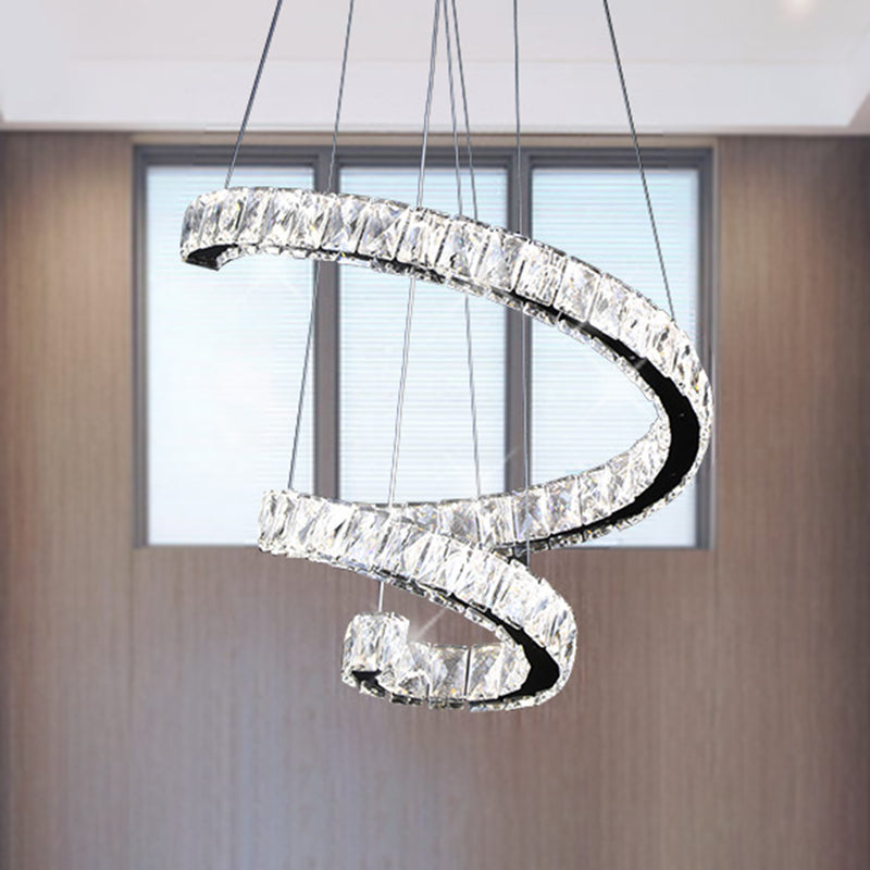 Twist Living Room Chandelier Light Crystal 19"/23.5"/31.5" Wide LED Contemporary Pendant Lamp in Chrome Clearhalo 'Ceiling Lights' 'Modern Pendants' 'Modern' 'Pendant Lights' 'Pendants' Lighting' 316286