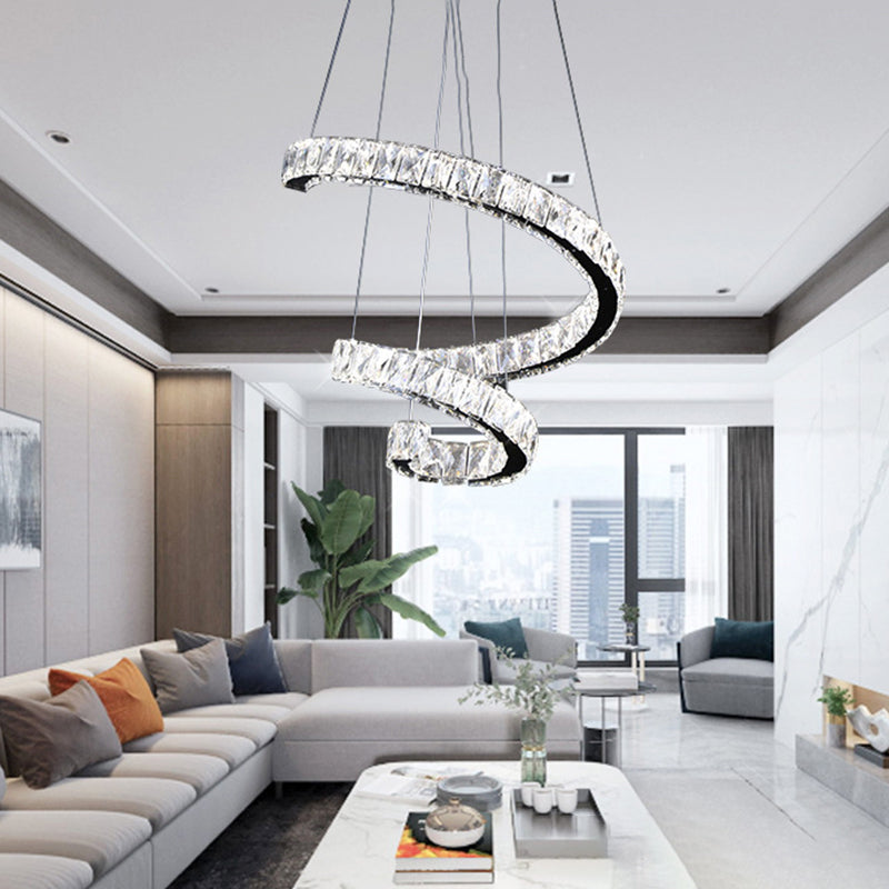 Twist Living Room Chandelier Light Crystal 19"/23.5"/31.5" Wide LED Contemporary Pendant Lamp in Chrome Clearhalo 'Ceiling Lights' 'Modern Pendants' 'Modern' 'Pendant Lights' 'Pendants' Lighting' 316288