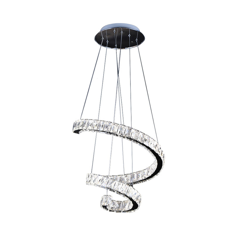 Twist Living Room Chandelier Light Crystal 19"/23.5"/31.5" Wide LED Contemporary Pendant Lamp in Chrome Clearhalo 'Ceiling Lights' 'Modern Pendants' 'Modern' 'Pendant Lights' 'Pendants' Lighting' 316289