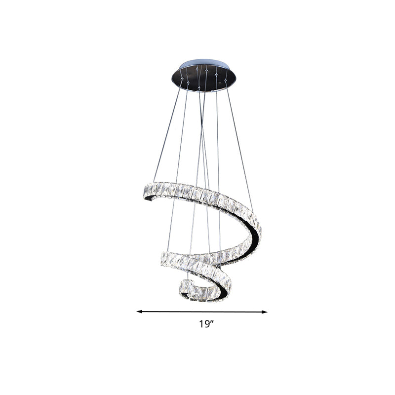 Twist Living Room Chandelier Light Crystal 19"/23.5"/31.5" Wide LED Contemporary Pendant Lamp in Chrome Clearhalo 'Ceiling Lights' 'Modern Pendants' 'Modern' 'Pendant Lights' 'Pendants' Lighting' 316290