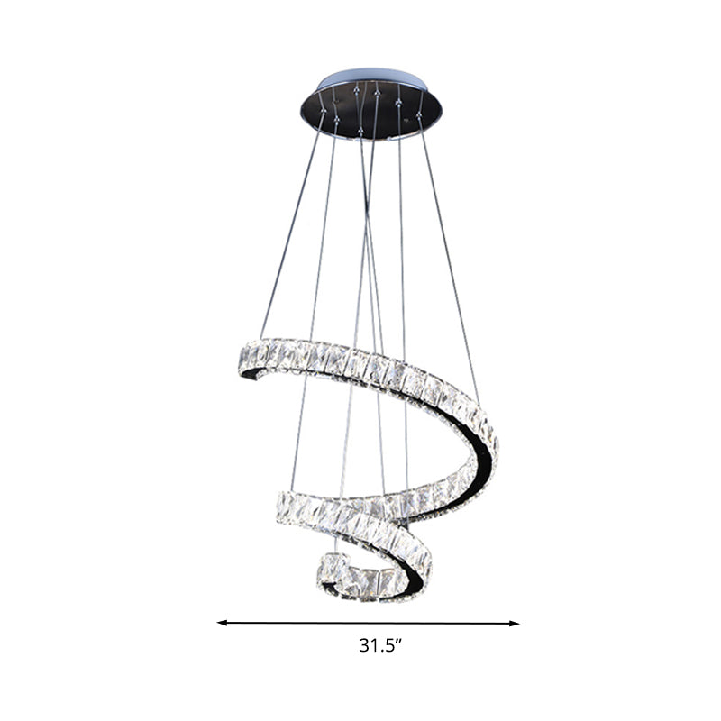 Twist Living Room Chandelier Light Crystal 19"/23.5"/31.5" Wide LED Contemporary Pendant Lamp in Chrome Clearhalo 'Ceiling Lights' 'Modern Pendants' 'Modern' 'Pendant Lights' 'Pendants' Lighting' 316292