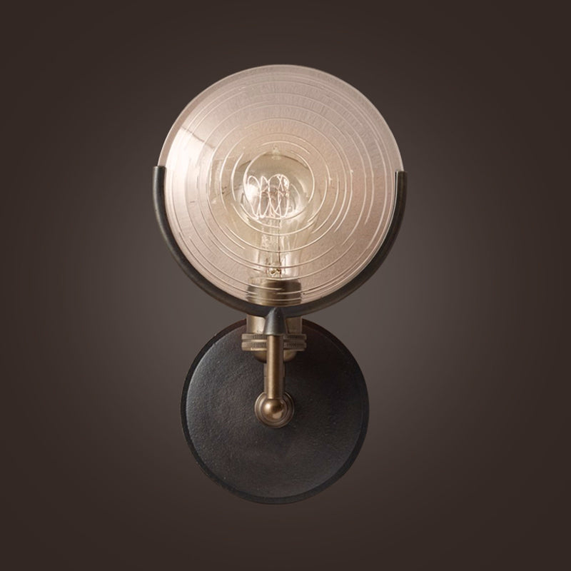 Armed Sconce Light Traditionary Metal 11.5"/24" Wide 1 Head Black Wall Lamp Fixture with Round Frosted Glass Deco Black 11.5" Clearhalo 'Wall Lamps & Sconces' 'Wall Lights' Lighting' 316296