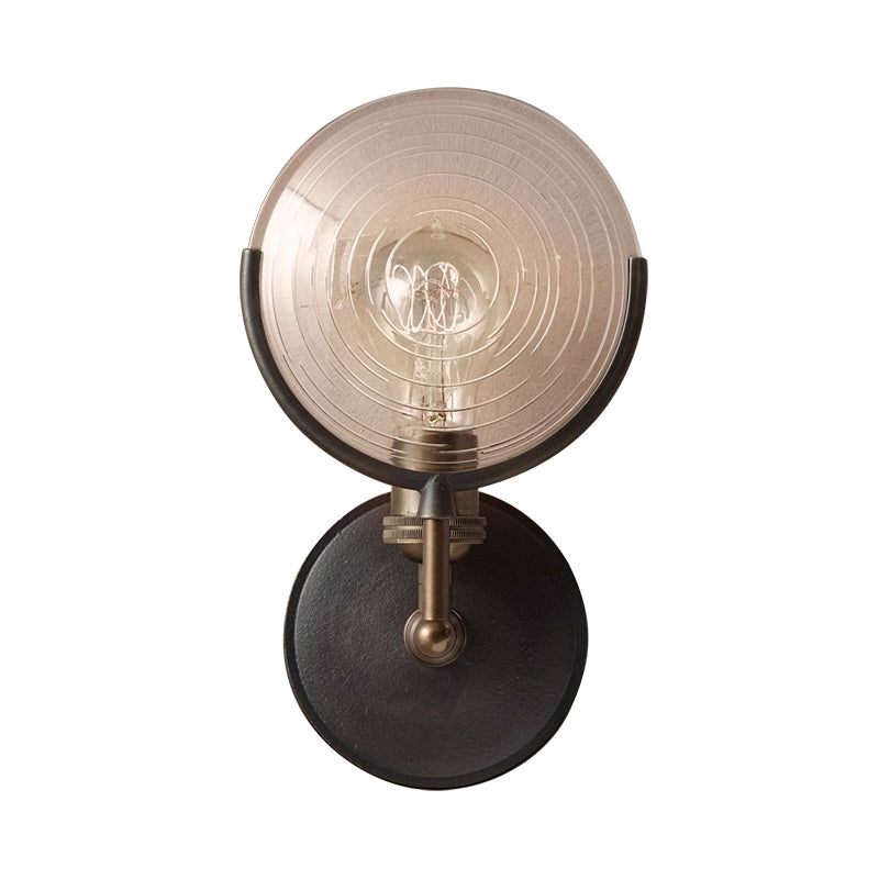 Armed Sconce Light Traditionary Metal 11.5"/24" Wide 1 Head Black Wall Lamp Fixture with Round Frosted Glass Deco Clearhalo 'Wall Lamps & Sconces' 'Wall Lights' Lighting' 316297
