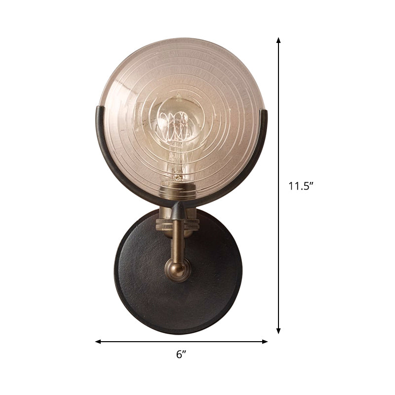 Armed Sconce Light Traditionary Metal 11.5"/24" Wide 1 Head Black Wall Lamp Fixture with Round Frosted Glass Deco Clearhalo 'Wall Lamps & Sconces' 'Wall Lights' Lighting' 316298