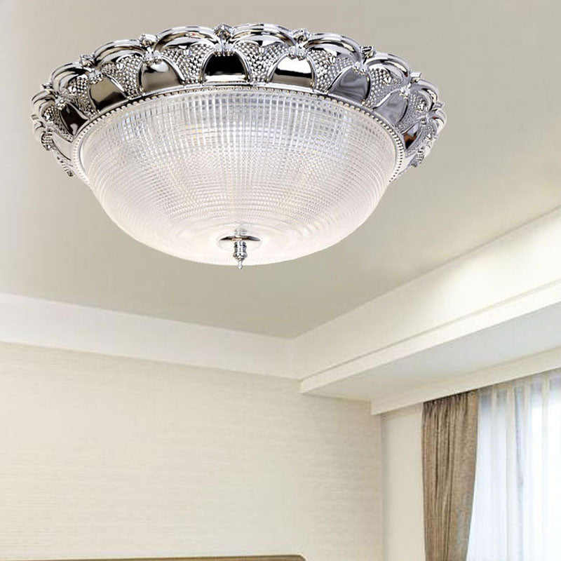 Prismatic Crystal Dome Flush Mount Light Contemporary 3 Heads Silver Ceiling Lighting Clearhalo 'Ceiling Lights' 'Close To Ceiling Lights' 'Close to ceiling' 'Flush mount' Lighting' 316304