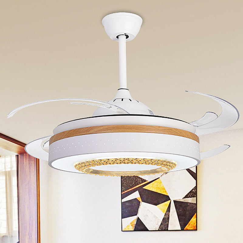 Nordic Drum Flush Lamp with Fan Amber Crystal White LED Living Room Semi Mount Lighting with Wood Element Clearhalo 'Ceiling Fans with Lights' 'Ceiling Fans' 'Modern Ceiling Fans' 'Modern' Lighting' 316329