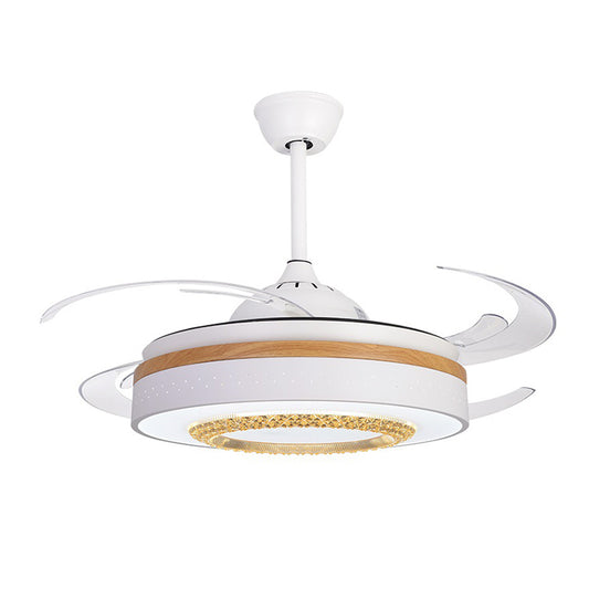Nordic Drum Flush Lamp with Fan Amber Crystal White LED Living Room Semi Mount Lighting with Wood Element Clearhalo 'Ceiling Fans with Lights' 'Ceiling Fans' 'Modern Ceiling Fans' 'Modern' Lighting' 316332