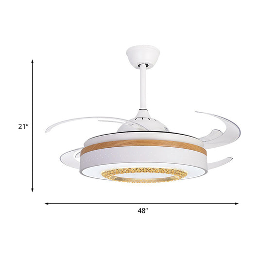 Nordic Drum Flush Lamp with Fan Amber Crystal White LED Living Room Semi Mount Lighting with Wood Element Clearhalo 'Ceiling Fans with Lights' 'Ceiling Fans' 'Modern Ceiling Fans' 'Modern' Lighting' 316333