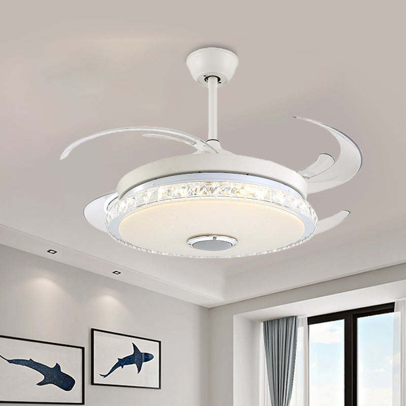 Minimalist Round LED Ceiling Fan Prismatic Crystal White Semi Flush Light for Bedroom White Clearhalo 'Ceiling Fans with Lights' 'Ceiling Fans' 'Modern Ceiling Fans' 'Modern' Lighting' 316335