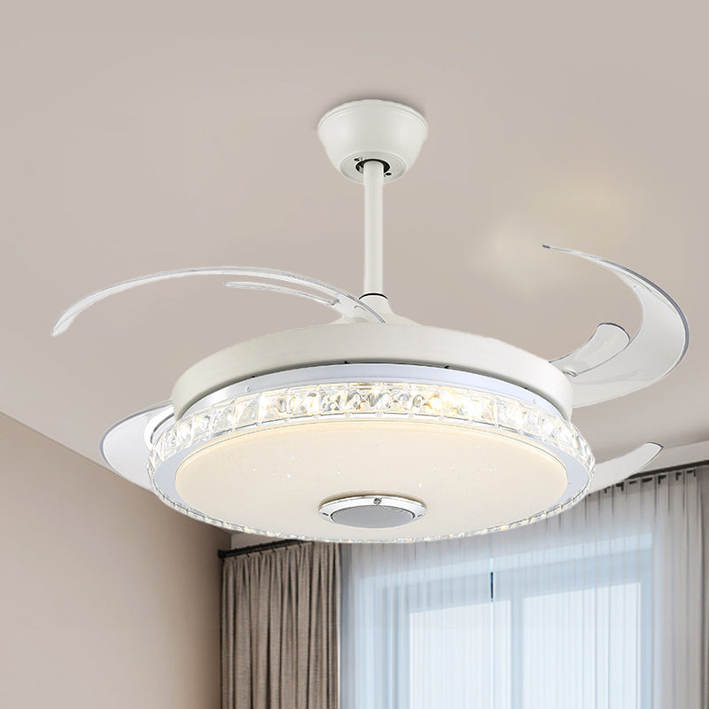 Minimalist Round LED Ceiling Fan Prismatic Crystal White Semi Flush Light for Bedroom Clearhalo 'Ceiling Fans with Lights' 'Ceiling Fans' 'Modern Ceiling Fans' 'Modern' Lighting' 316336