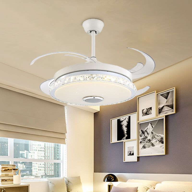 Minimalist Round LED Ceiling Fan Prismatic Crystal White Semi Flush Light for Bedroom Clearhalo 'Ceiling Fans with Lights' 'Ceiling Fans' 'Modern Ceiling Fans' 'Modern' Lighting' 316337