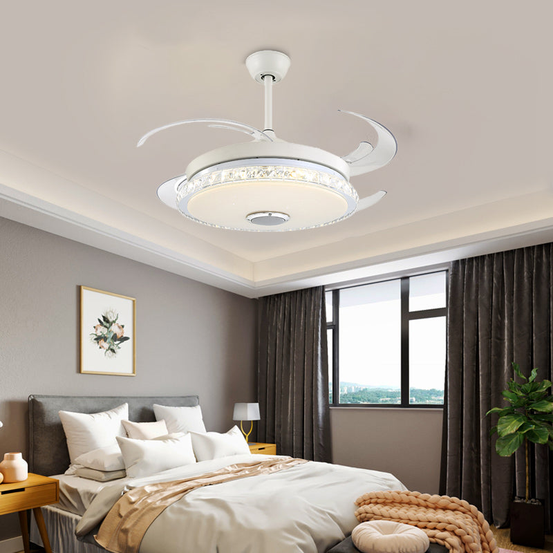 Minimalist Round LED Ceiling Fan Prismatic Crystal White Semi Flush Light for Bedroom Clearhalo 'Ceiling Fans with Lights' 'Ceiling Fans' 'Modern Ceiling Fans' 'Modern' Lighting' 316338