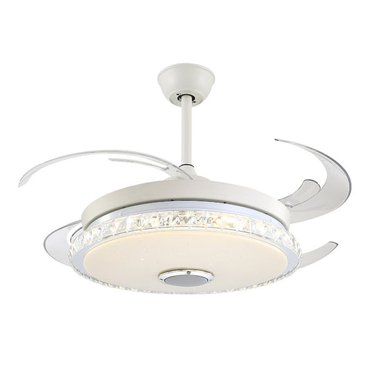 Minimalist Round LED Ceiling Fan Prismatic Crystal White Semi Flush Light for Bedroom Clearhalo 'Ceiling Fans with Lights' 'Ceiling Fans' 'Modern Ceiling Fans' 'Modern' Lighting' 316339