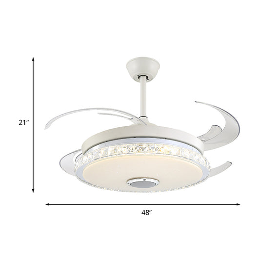 Minimalist Round LED Ceiling Fan Prismatic Crystal White Semi Flush Light for Bedroom Clearhalo 'Ceiling Fans with Lights' 'Ceiling Fans' 'Modern Ceiling Fans' 'Modern' Lighting' 316340