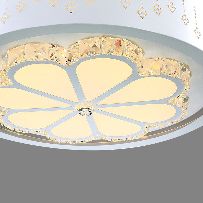 Faceted Crystal Flower Ceiling Fan Light Modern Style White Carved LED Semi Flush Lamp Clearhalo 'Ceiling Fans with Lights' 'Ceiling Fans' 'Modern Ceiling Fans' 'Modern' Lighting' 316356