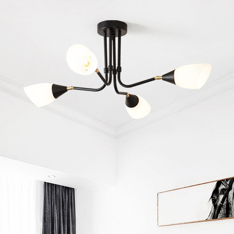 Modernism 4/6/8 Bulbs Ceiling Chandelier Black Flared Hanging Pendant Light with Milky Glass Shade Clearhalo 'Ceiling Lights' 'Chandeliers' 'Glass shade' 'Glass' 'Modern Chandeliers' 'Modern' Lighting' 316432