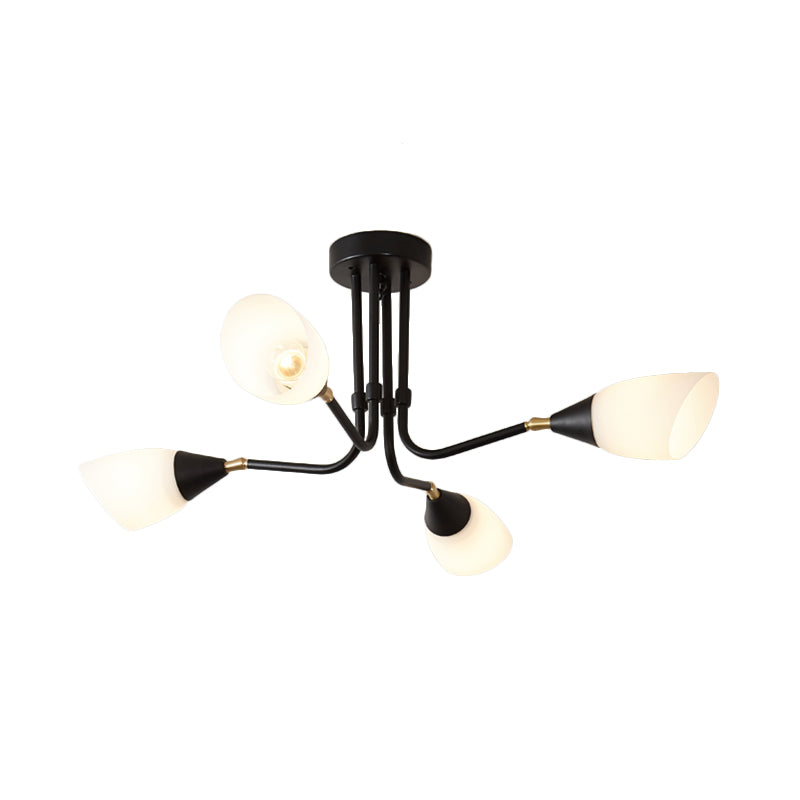 Modernism 4/6/8 Bulbs Ceiling Chandelier Black Flared Hanging Pendant Light with Milky Glass Shade Clearhalo 'Ceiling Lights' 'Chandeliers' 'Glass shade' 'Glass' 'Modern Chandeliers' 'Modern' Lighting' 316434