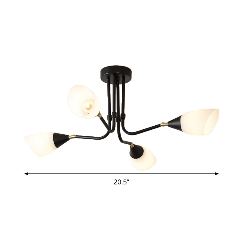 Modernism 4/6/8 Bulbs Ceiling Chandelier Black Flared Hanging Pendant Light with Milky Glass Shade Clearhalo 'Ceiling Lights' 'Chandeliers' 'Glass shade' 'Glass' 'Modern Chandeliers' 'Modern' Lighting' 316435