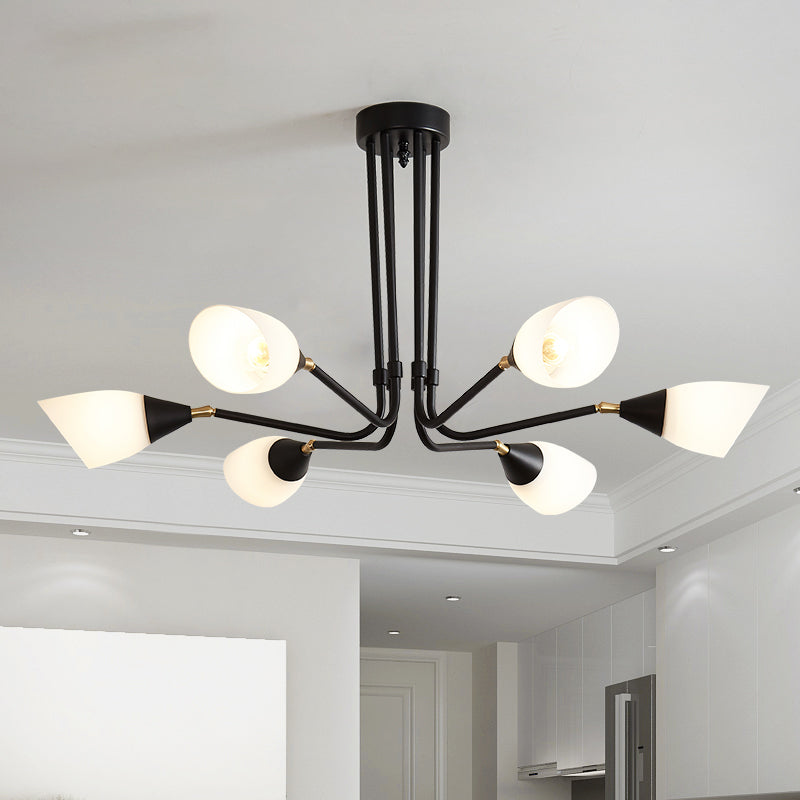 Modernism 4/6/8 Bulbs Ceiling Chandelier Black Flared Hanging Pendant Light with Milky Glass Shade Clearhalo 'Ceiling Lights' 'Chandeliers' 'Glass shade' 'Glass' 'Modern Chandeliers' 'Modern' Lighting' 316437