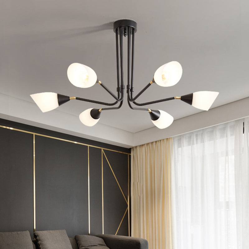Modernism 4/6/8 Bulbs Ceiling Chandelier Black Flared Hanging Pendant Light with Milky Glass Shade Clearhalo 'Ceiling Lights' 'Chandeliers' 'Glass shade' 'Glass' 'Modern Chandeliers' 'Modern' Lighting' 316438