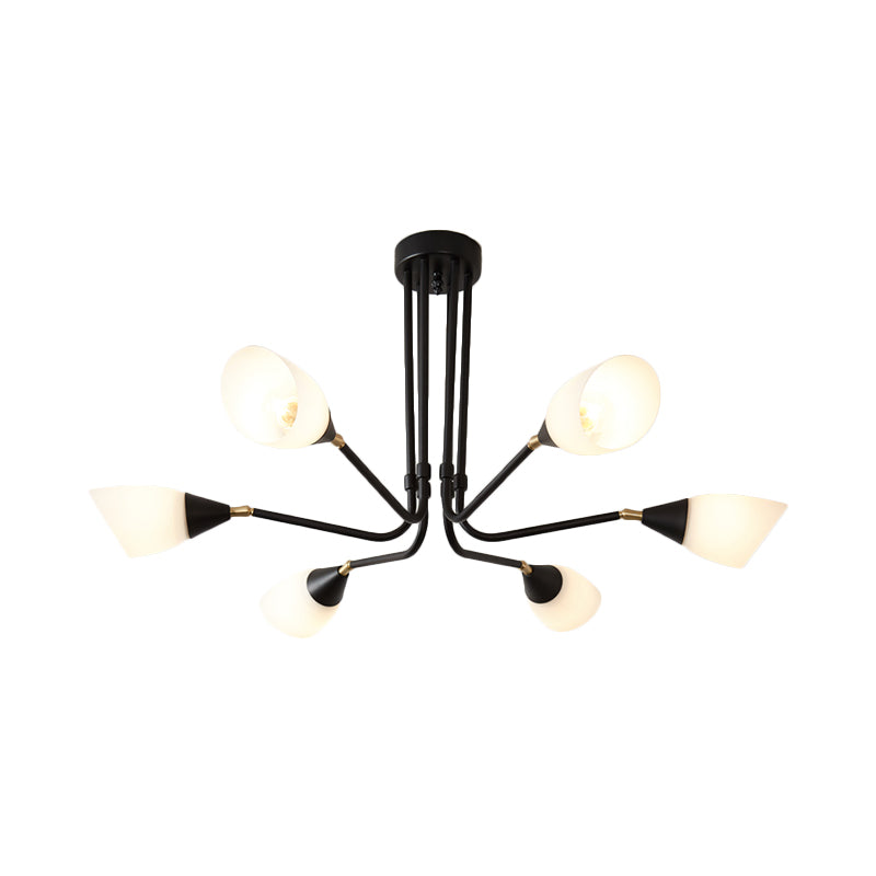 Modernism 4/6/8 Bulbs Ceiling Chandelier Black Flared Hanging Pendant Light with Milky Glass Shade Clearhalo 'Ceiling Lights' 'Chandeliers' 'Glass shade' 'Glass' 'Modern Chandeliers' 'Modern' Lighting' 316439