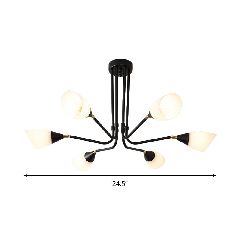 Modernism 4/6/8 Bulbs Ceiling Chandelier Black Flared Hanging Pendant Light with Milky Glass Shade Clearhalo 'Ceiling Lights' 'Chandeliers' 'Glass shade' 'Glass' 'Modern Chandeliers' 'Modern' Lighting' 316440