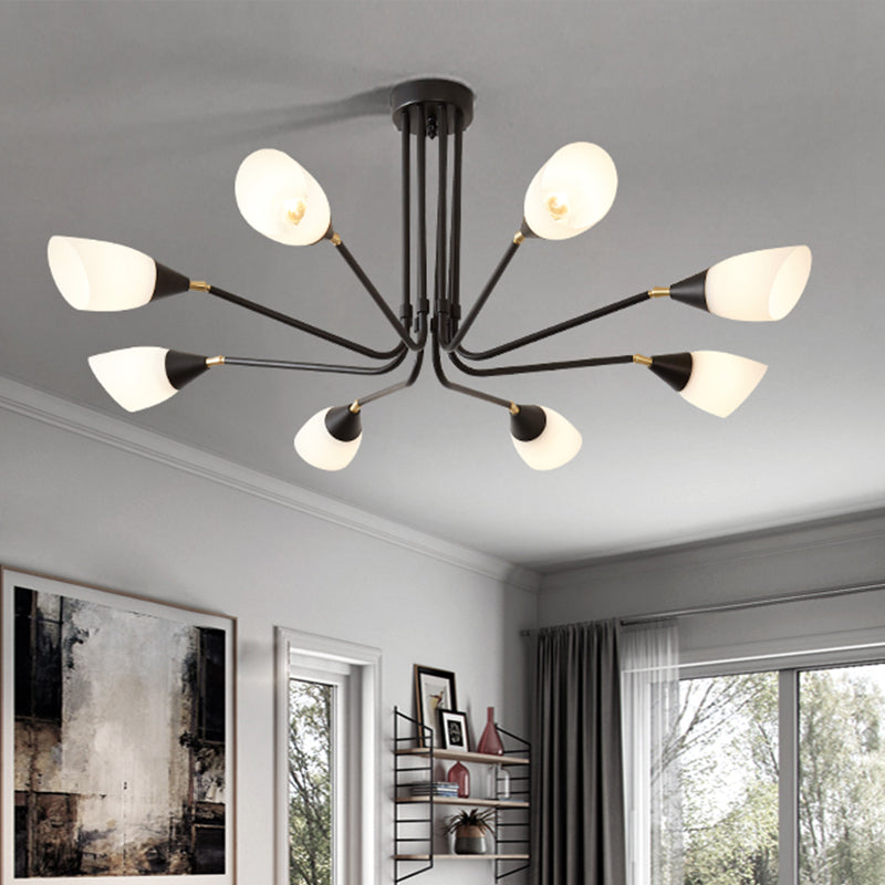Modernism 4/6/8 Bulbs Ceiling Chandelier Black Flared Hanging Pendant Light with Milky Glass Shade 8 Black Clearhalo 'Ceiling Lights' 'Chandeliers' 'Glass shade' 'Glass' 'Modern Chandeliers' 'Modern' Lighting' 316441