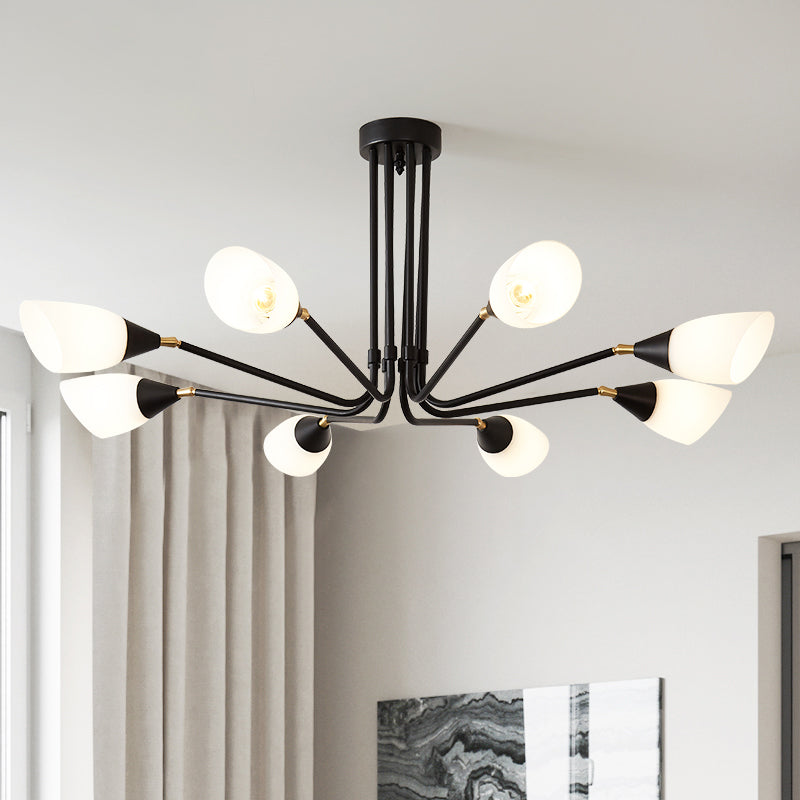 Modernism 4/6/8 Bulbs Ceiling Chandelier Black Flared Hanging Pendant Light with Milky Glass Shade Clearhalo 'Ceiling Lights' 'Chandeliers' 'Glass shade' 'Glass' 'Modern Chandeliers' 'Modern' Lighting' 316442