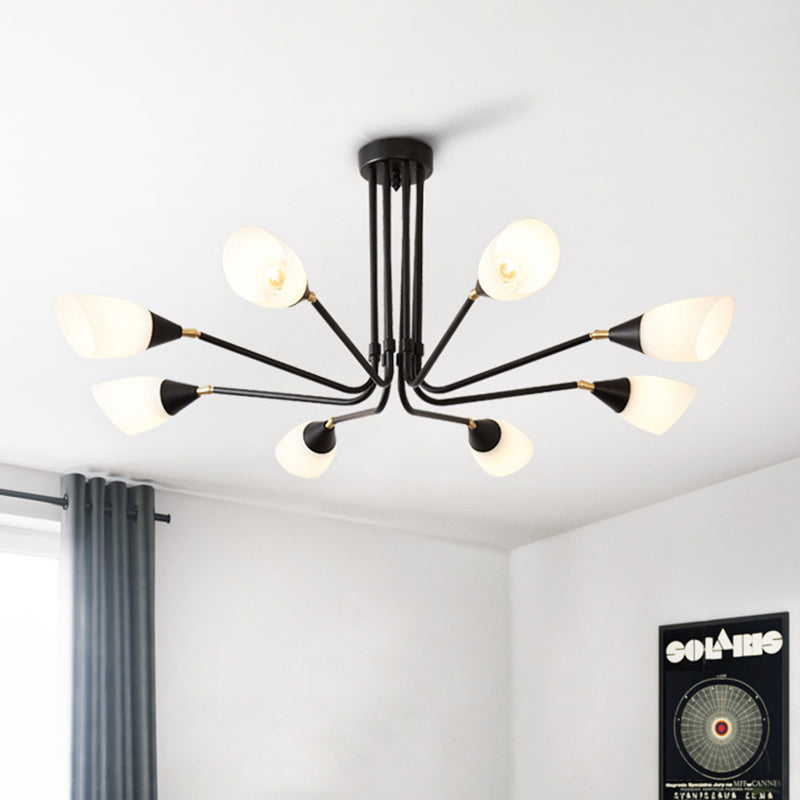 Modernism 4/6/8 Bulbs Ceiling Chandelier Black Flared Hanging Pendant Light with Milky Glass Shade Clearhalo 'Ceiling Lights' 'Chandeliers' 'Glass shade' 'Glass' 'Modern Chandeliers' 'Modern' Lighting' 316443