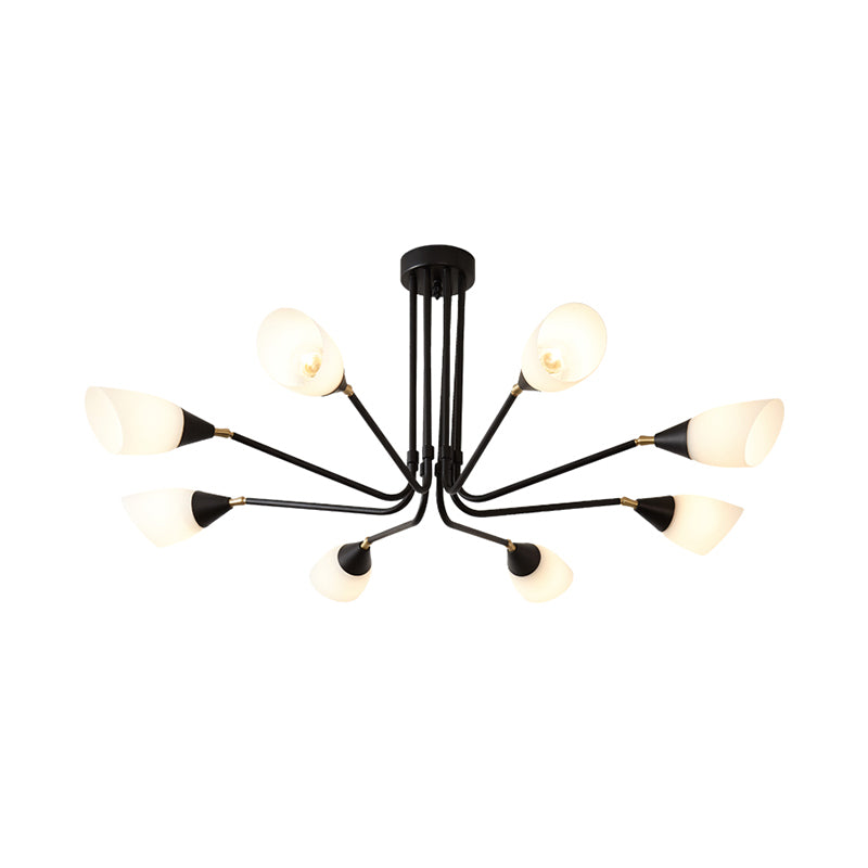 Modernism 4/6/8 Bulbs Ceiling Chandelier Black Flared Hanging Pendant Light with Milky Glass Shade Clearhalo 'Ceiling Lights' 'Chandeliers' 'Glass shade' 'Glass' 'Modern Chandeliers' 'Modern' Lighting' 316444