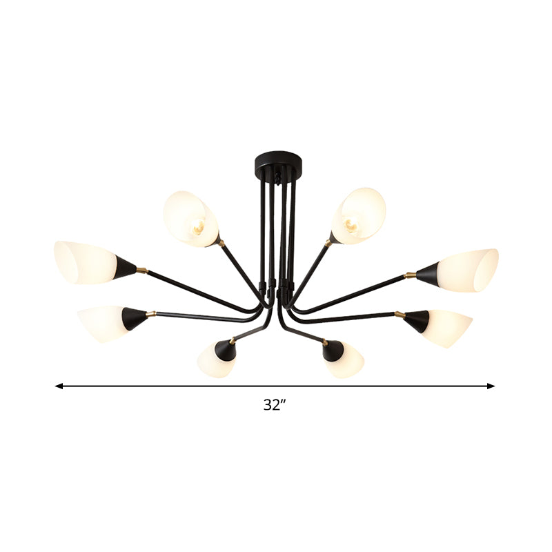 Modernism 4/6/8 Bulbs Ceiling Chandelier Black Flared Hanging Pendant Light with Milky Glass Shade Clearhalo 'Ceiling Lights' 'Chandeliers' 'Glass shade' 'Glass' 'Modern Chandeliers' 'Modern' Lighting' 316445