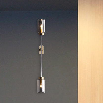 Smoke Gray Glass Black Wall Lamp Cylinder 2/4 Bulbs Simple Wall Lighting Fixture for Living Room 2.0 Black Clearhalo 'Wall Lamps & Sconces' 'Wall Lights' Lighting' 316658
